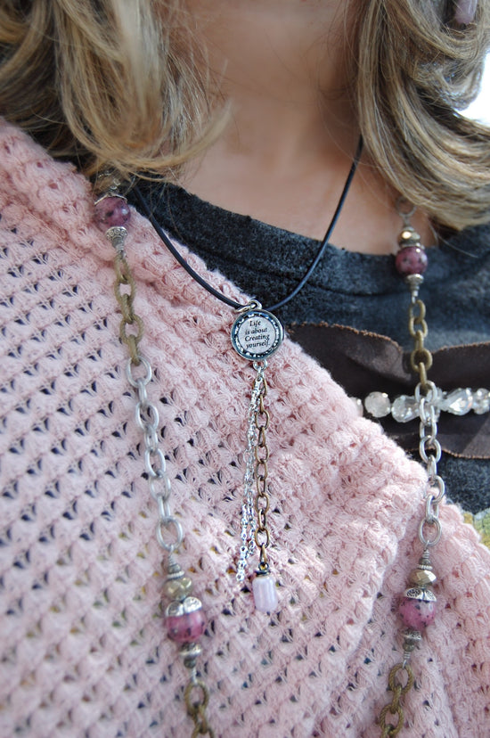 Spirit Lala: Pink Tree Chain Drop Pendant Necklace