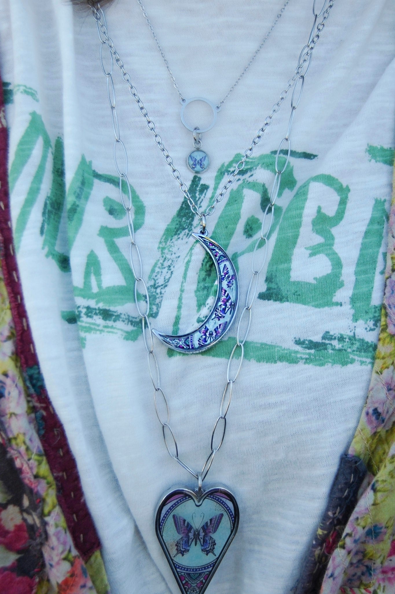 Spirit Lala: Crescent Moon Butterfly Pendant Necklace