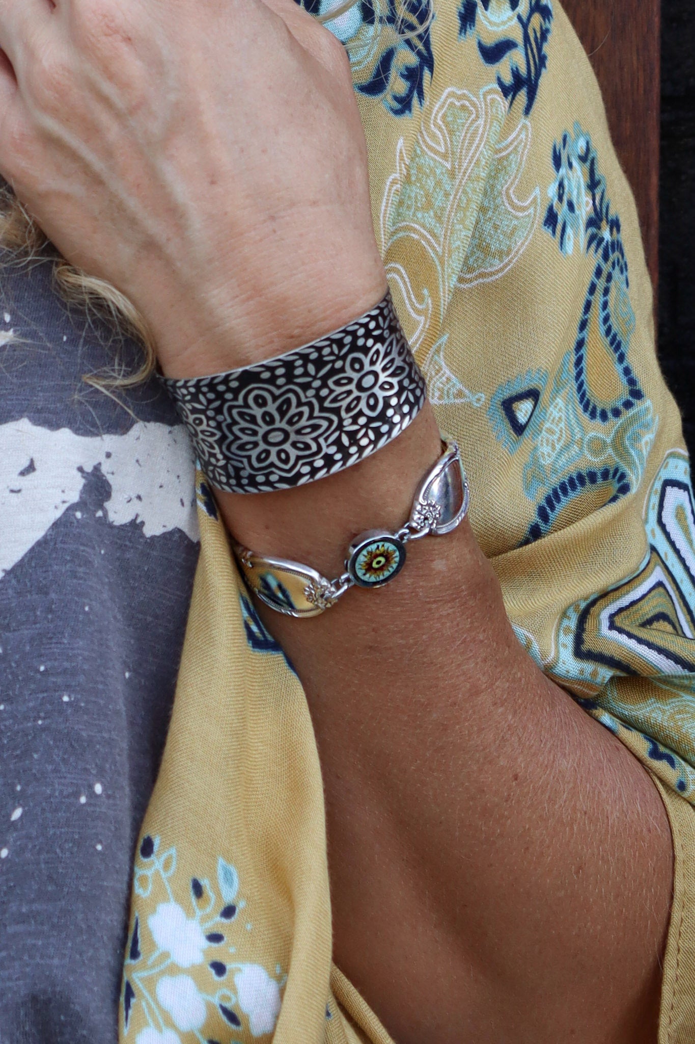 Spirit Lala: Green Sunflower Spoon Bracelet