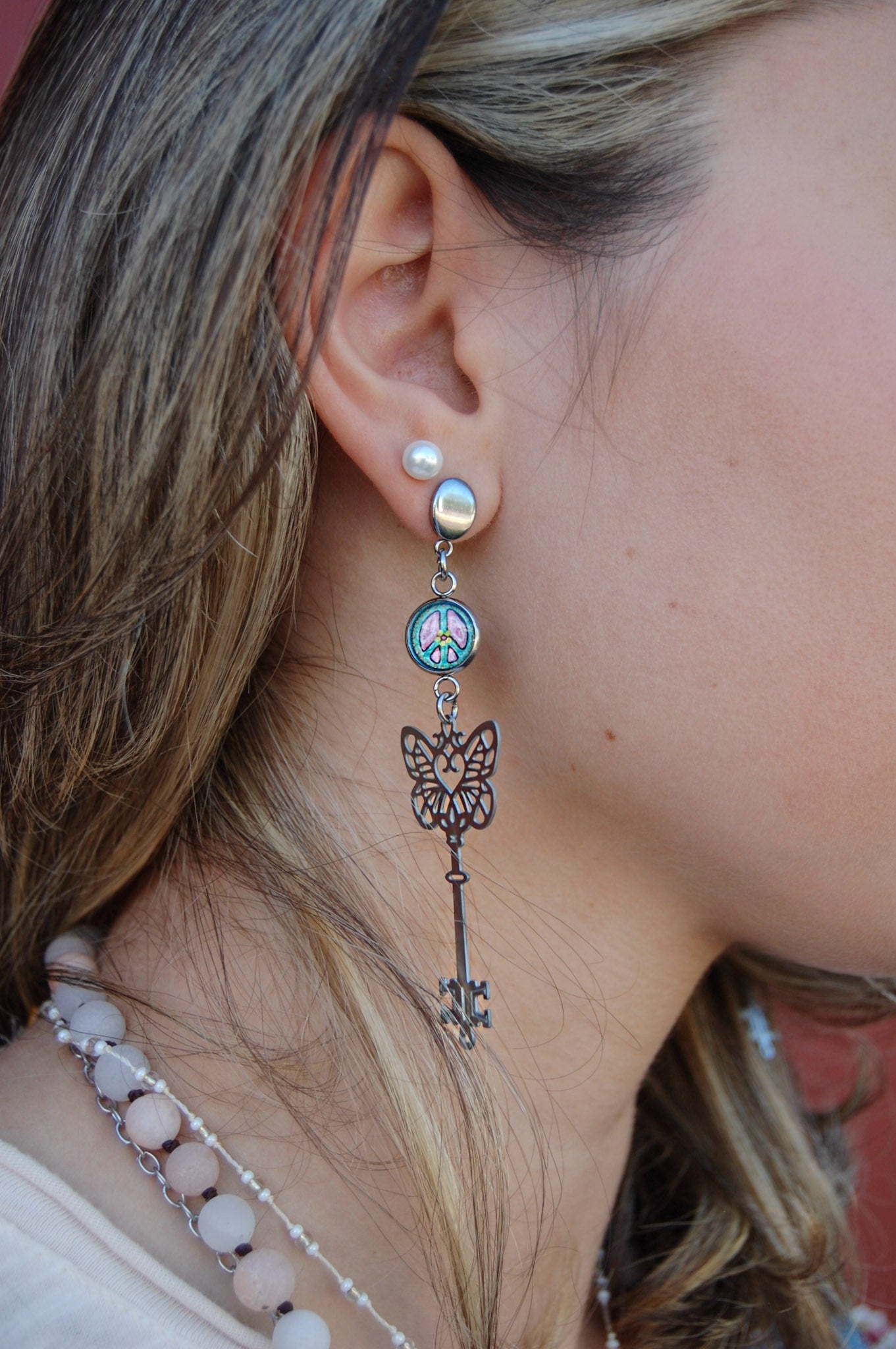 Spirit Lala: Peace Sign Butterfly Key Drop Earrings