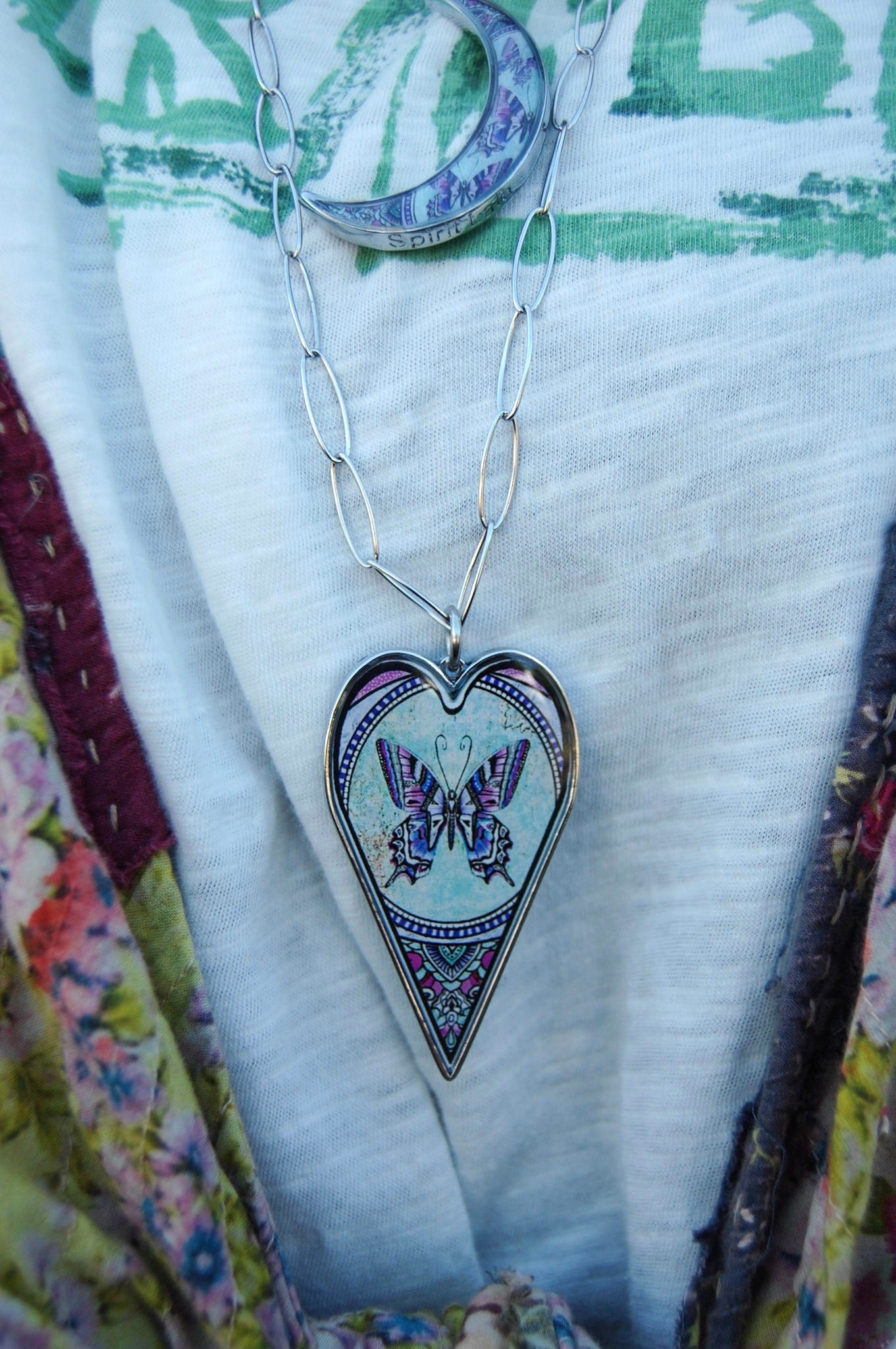 Spirit Lala: Large Butterfly Heart Pendant Necklace