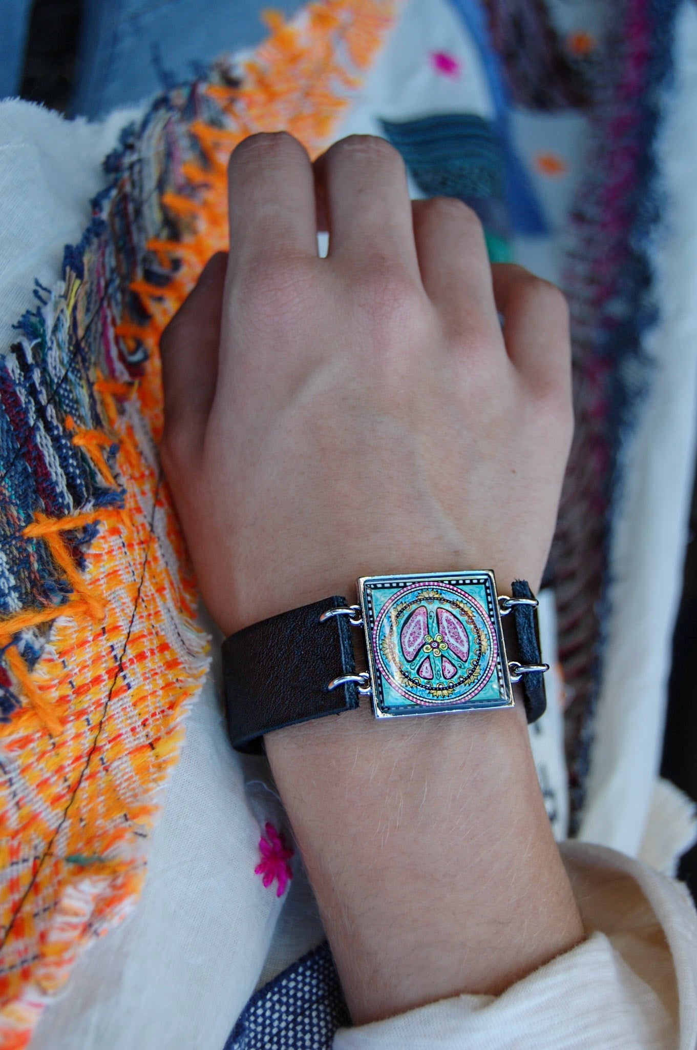 Spirit Lala: Peace Sign Art Cuff Bracelet