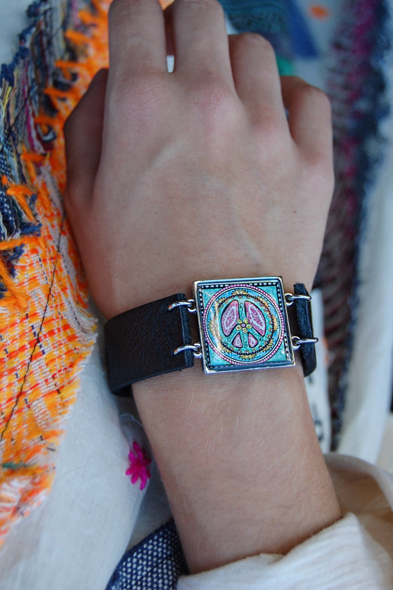 Spirit Lala: Peace Sign Art Cuff Bracelet