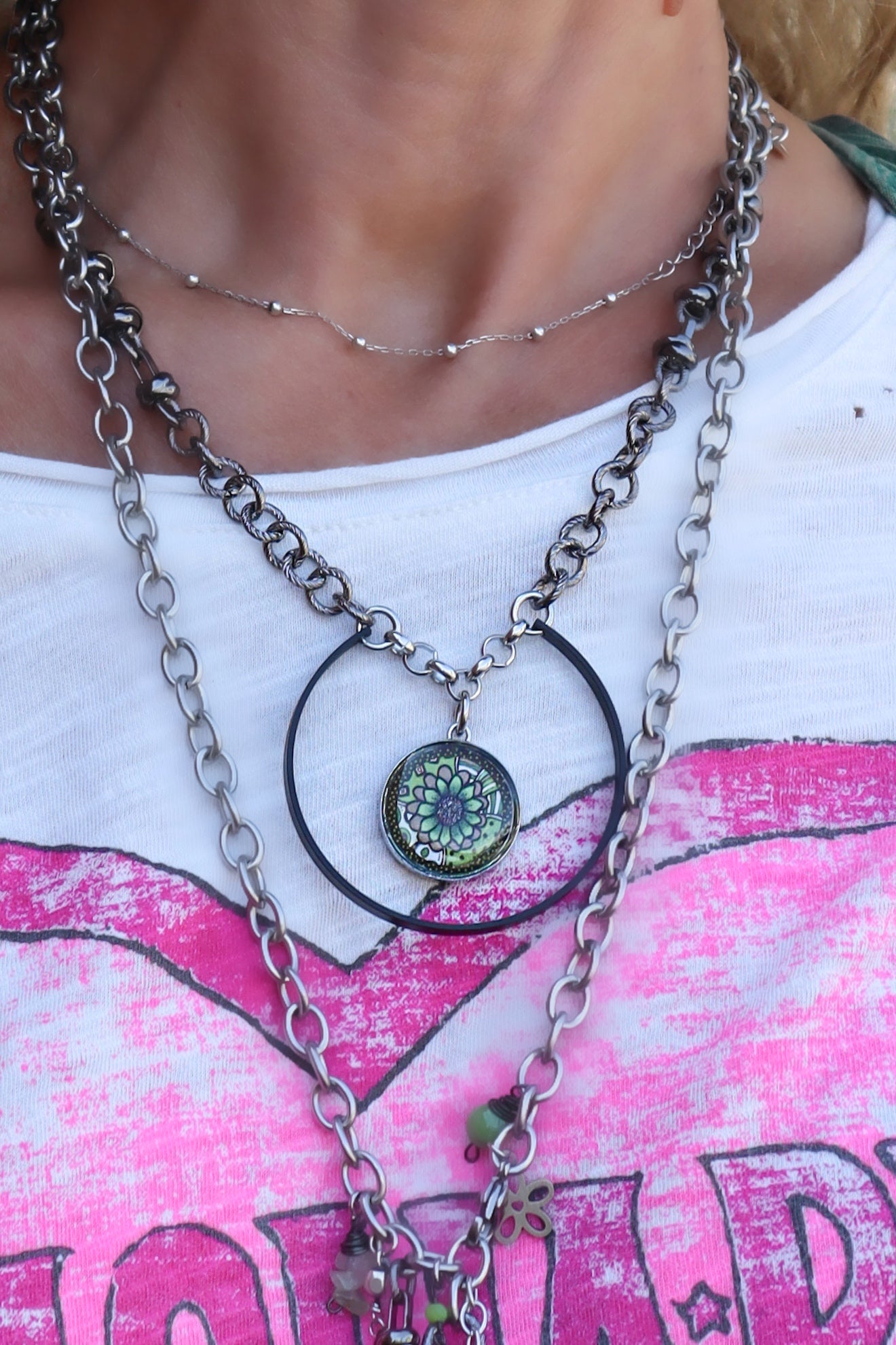 Spirit Lala: Green Brown Flower U Ring Necklace