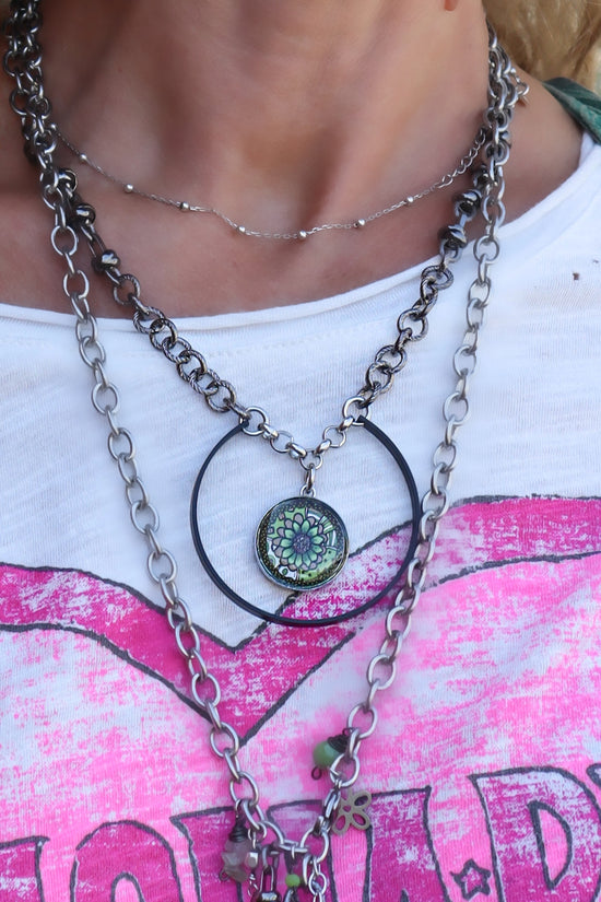 Spirit Lala: Green Brown Flower U Ring Necklace