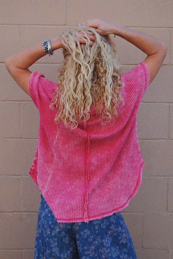 The Rue Waffle Top in Hot Pink