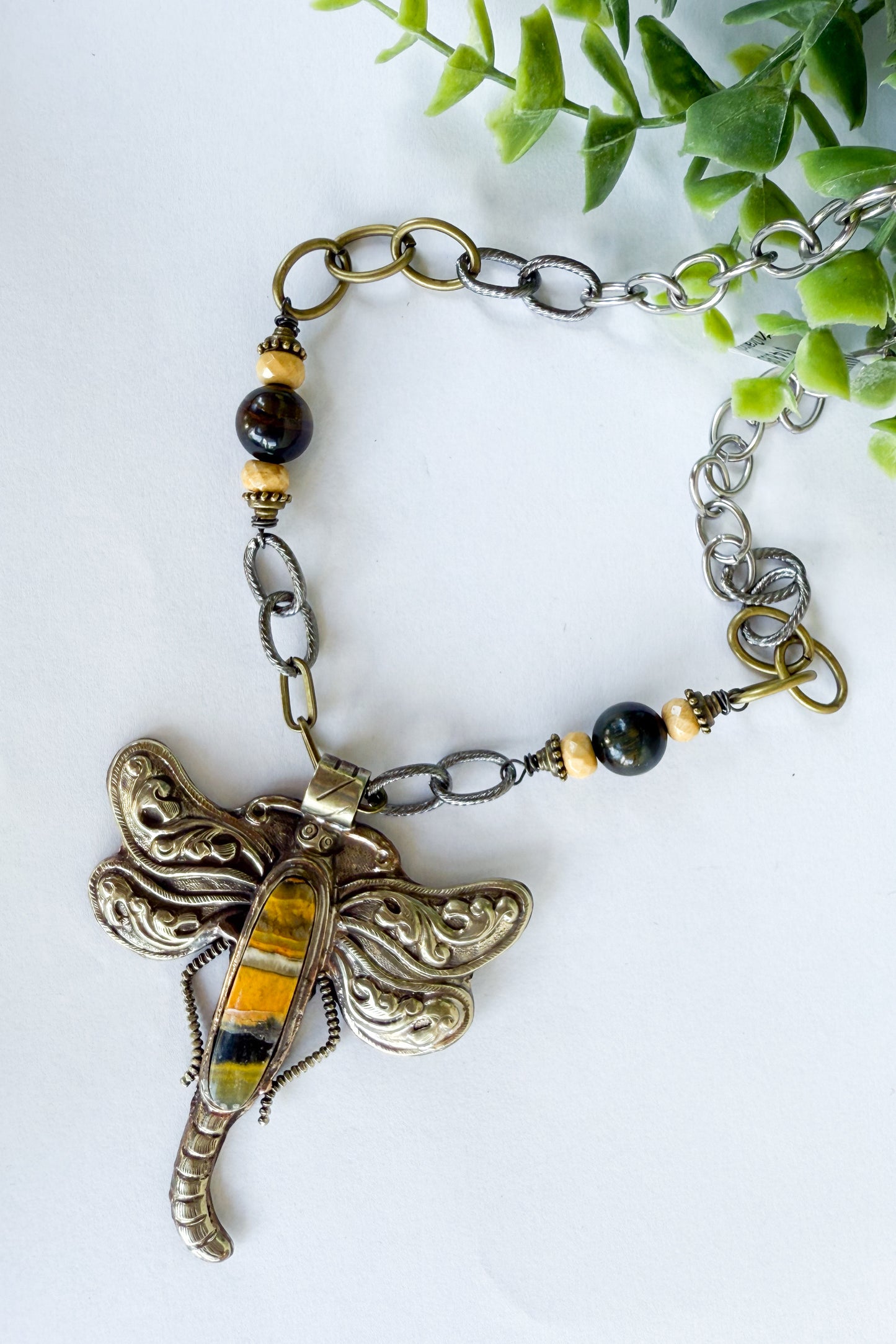 One of a Kind: Retro Dragonfly Necklace in Yellow