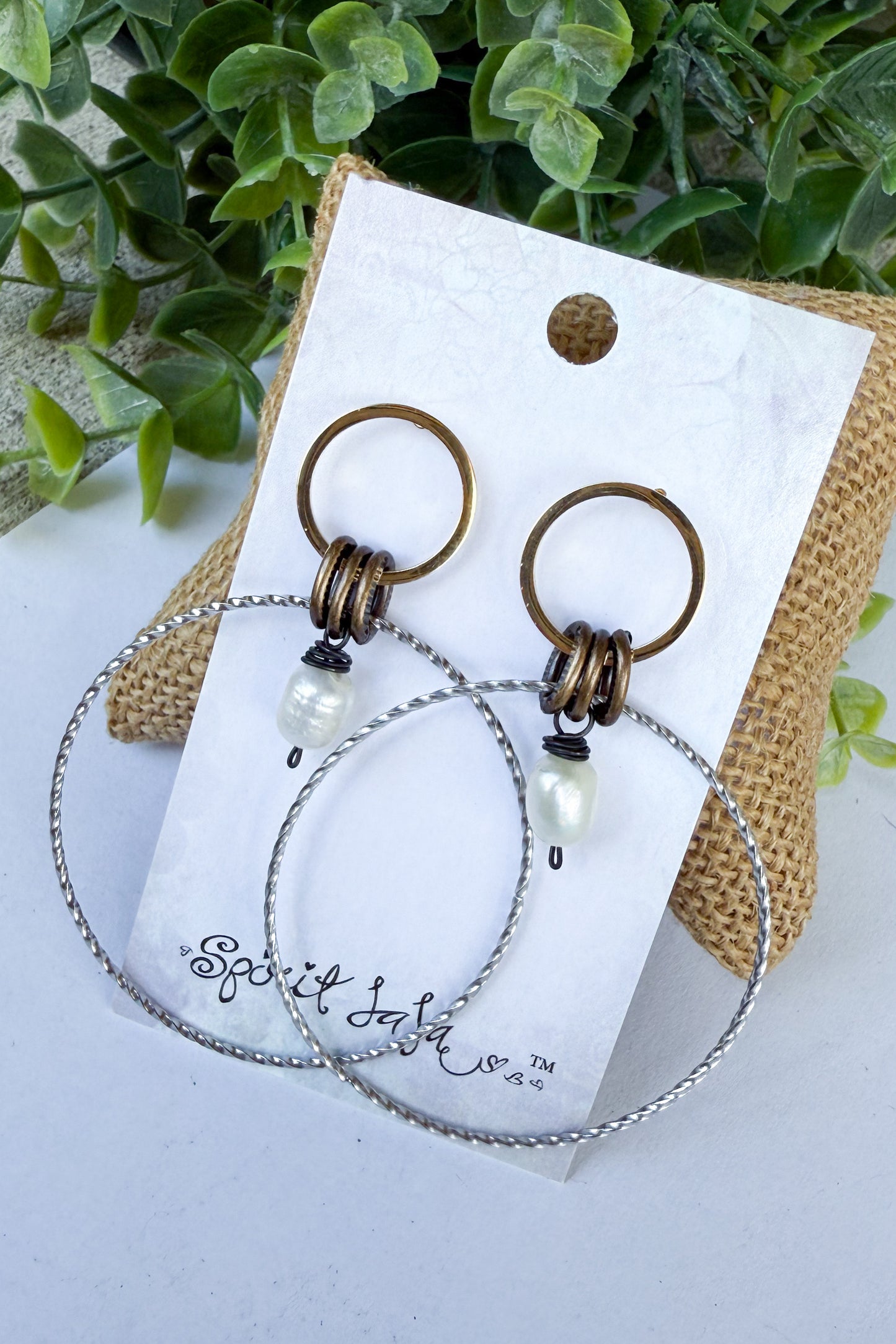 Spirit Lala Boho: 2 Circle Gold & Silver Earrings in Pearl