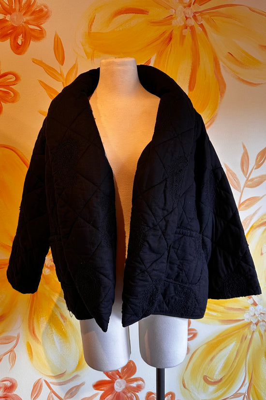 Ella Embroidered Quilted Jacket in Black