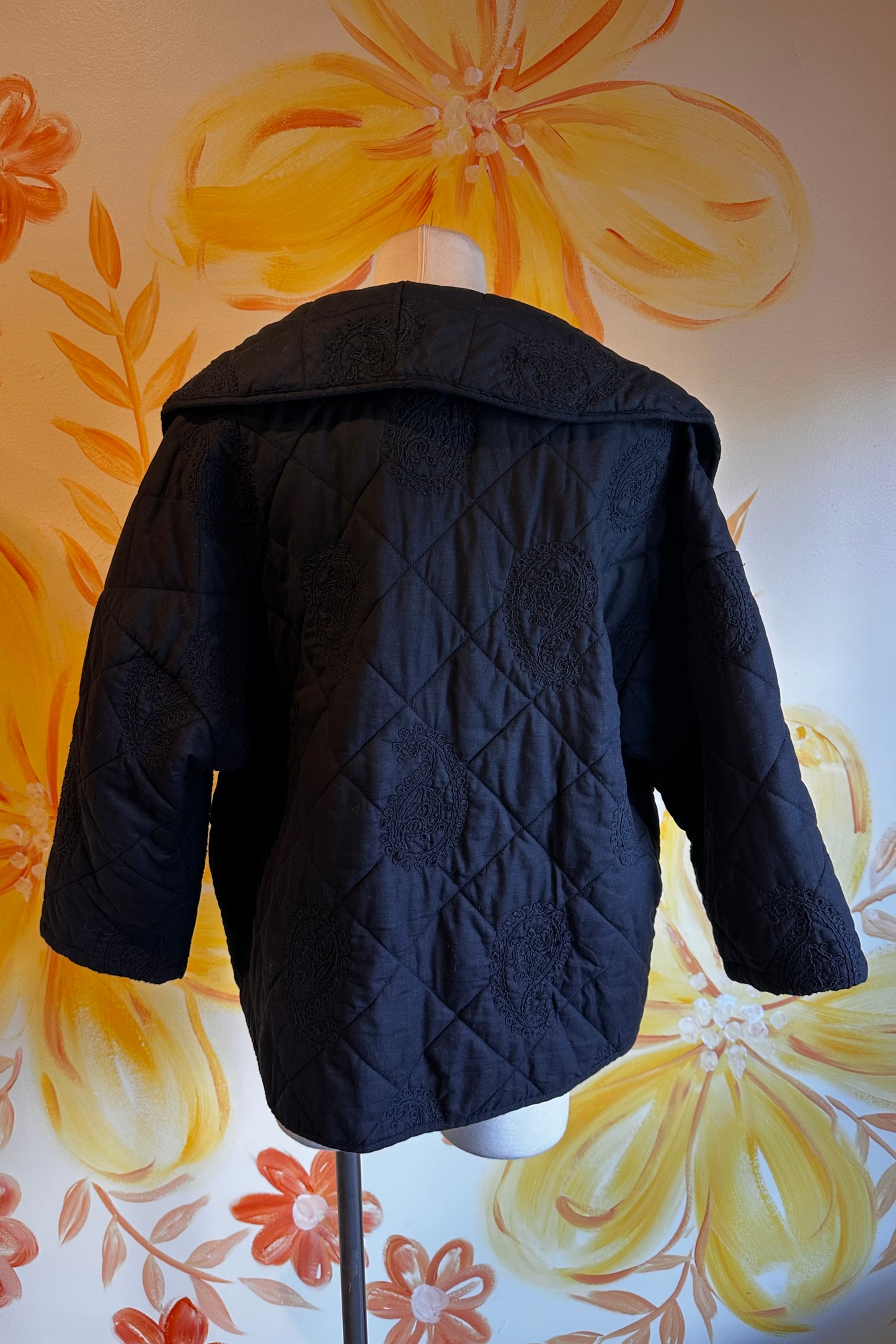 Ella Embroidered Quilted Jacket in Black