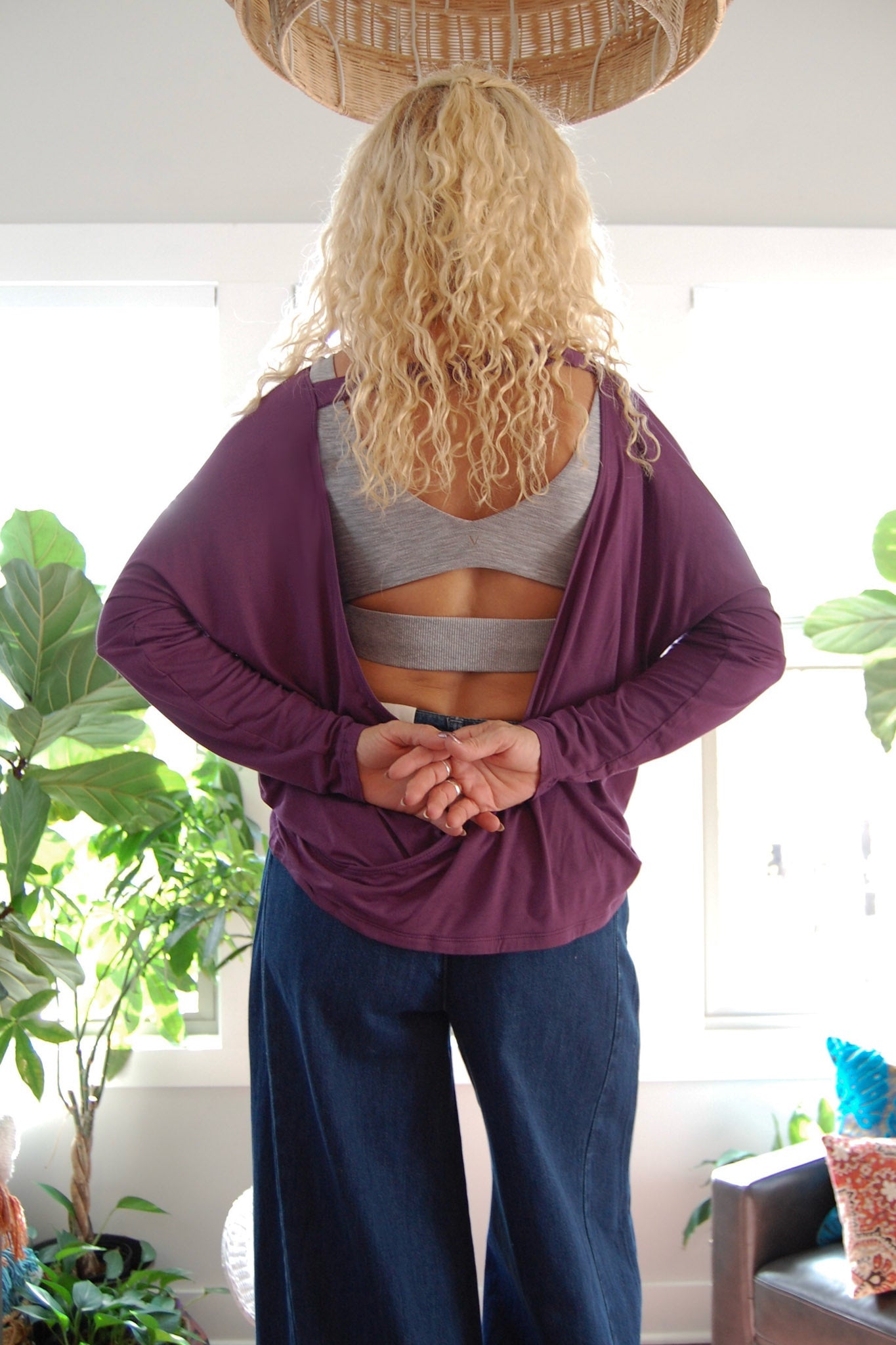 Sandy Surplice Open Back Top in Purple