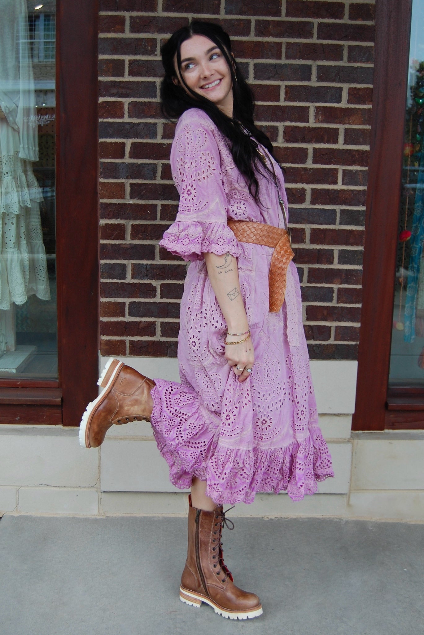 Magnolia Pearl Eyelet Anna Grace Dress in Purple Boba