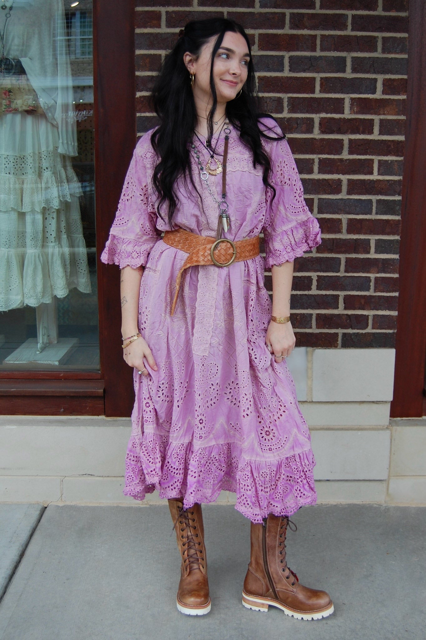 Magnolia Pearl Eyelet Anna Grace Dress in Purple Boba