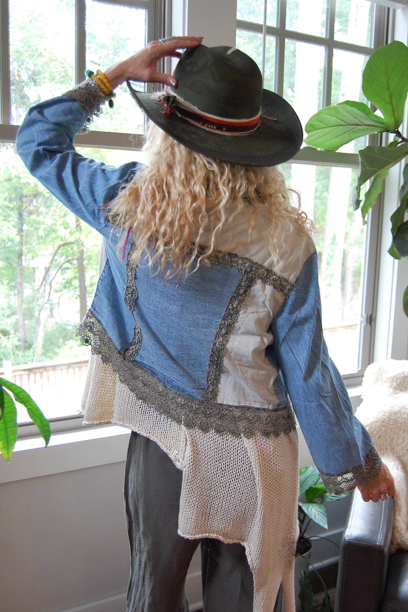 Sunset Serenade Denim Lace Jacket in Aqua