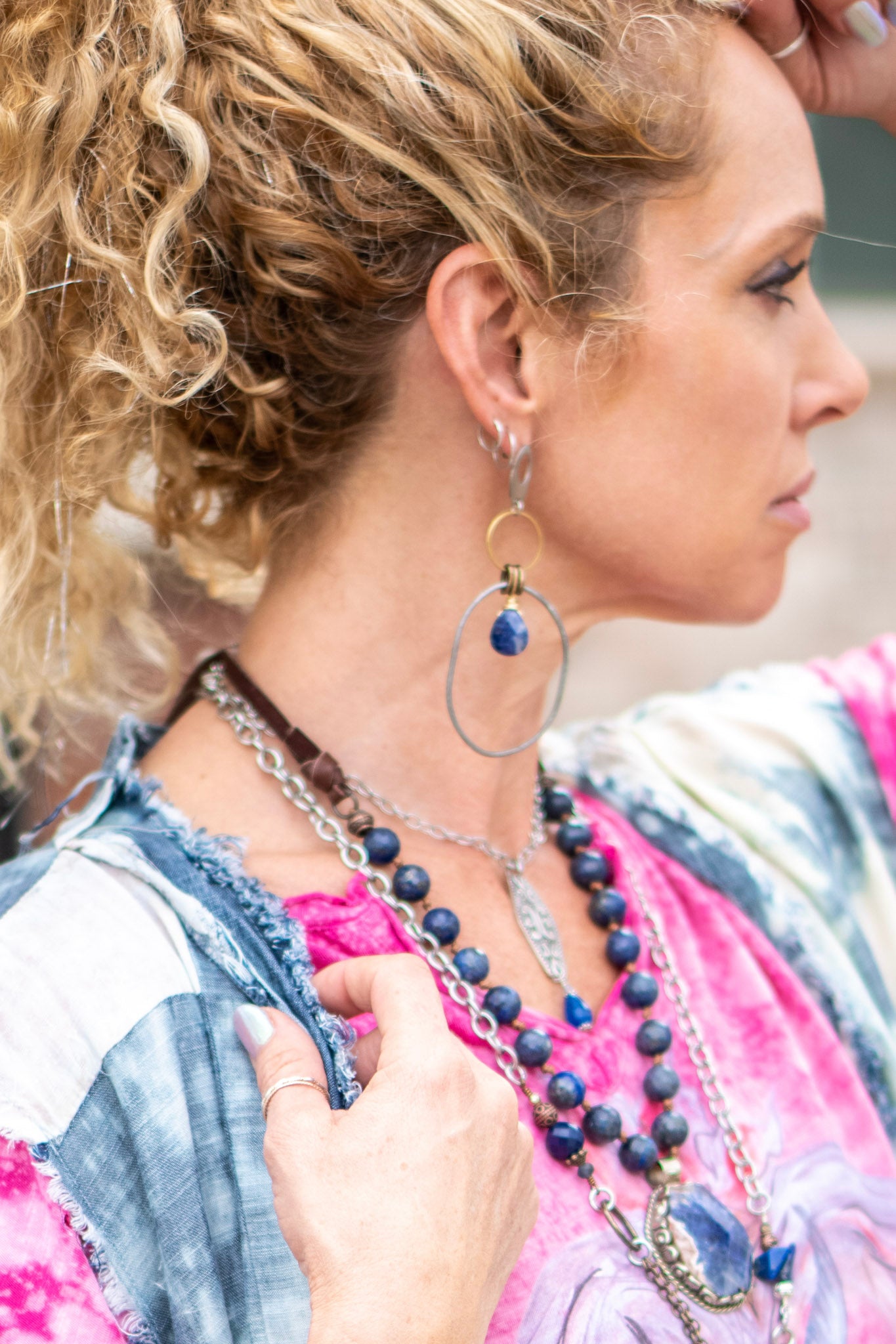 Oval Top Gold & Black 2 Circle Earrings in Lapis - SpiritedBoutiques Boho Hippie Boutique Style Earrings, Spirit Lala Boho
