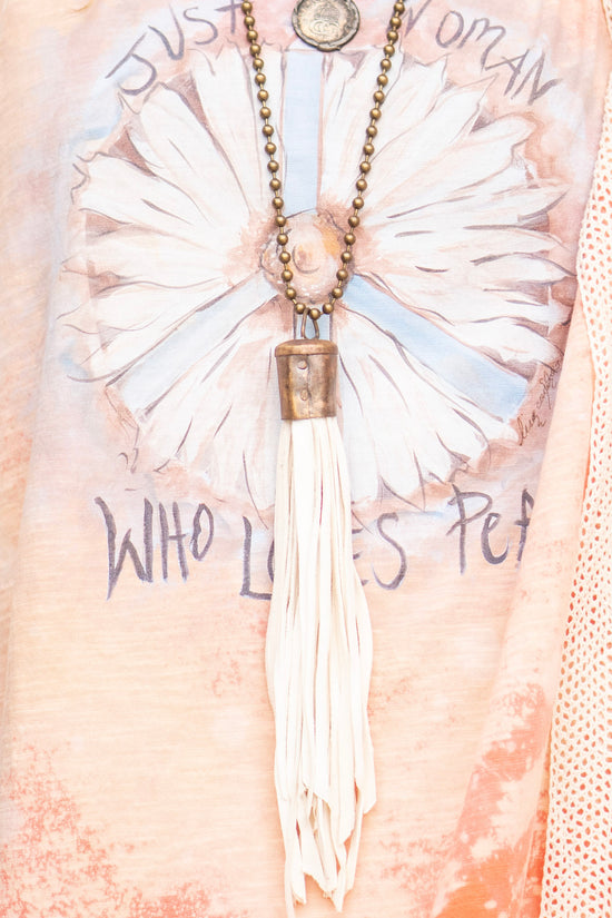 Spring Gypsy Tassel Necklace in Cream - SpiritedBoutiques Boho Hippie Boutique Style Necklace, Art by Amy