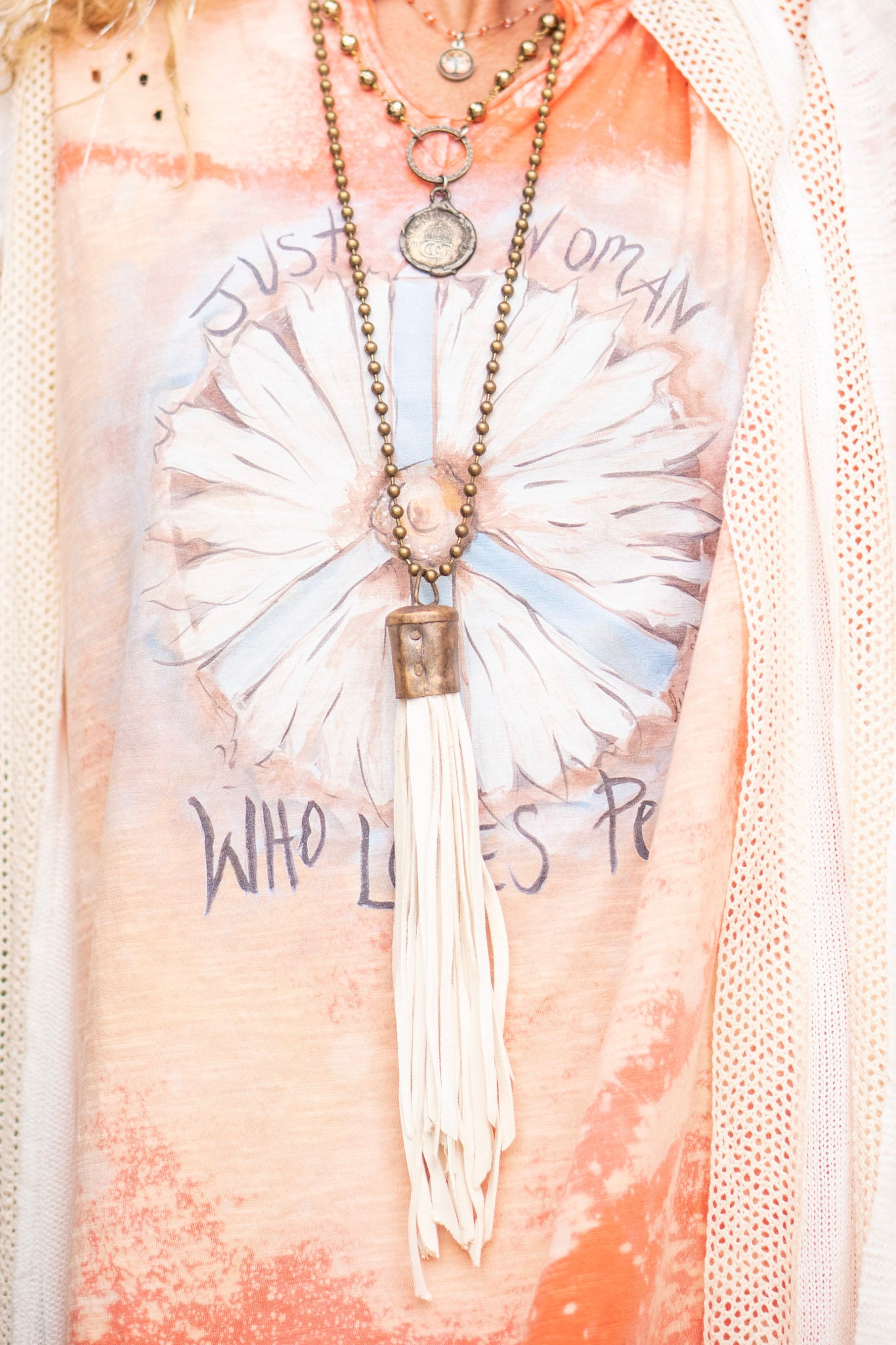 Spring Gypsy Tassel Necklace in Cream - SpiritedBoutiques Boho Hippie Boutique Style Necklace, Art by Amy