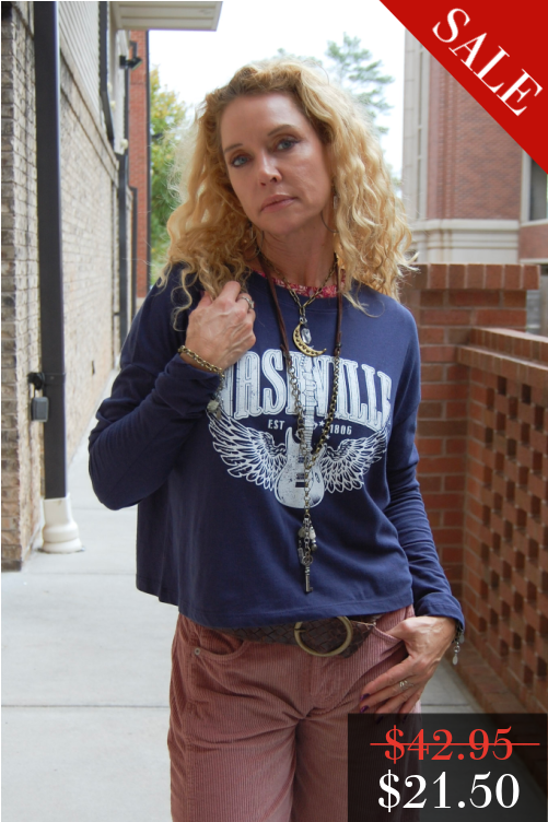 FINAL SALE Nashville Guitar Graphic Tee in French Navy