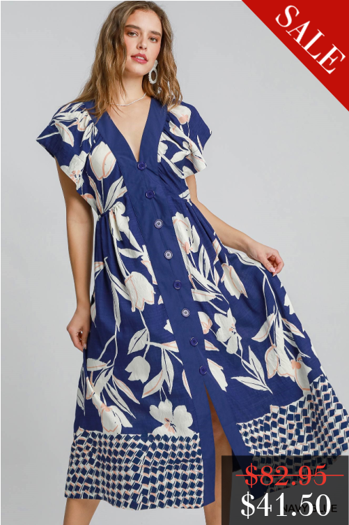 FINAL SALE Valerie V-Neck Midi Dress in Navy Blue