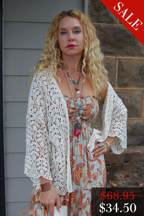 Final Sale The Lana Leaf Crochet Cardigan in Beige