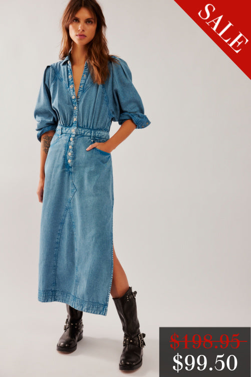 Final Sale Mad Love Denim Midi Dress in Skyfall