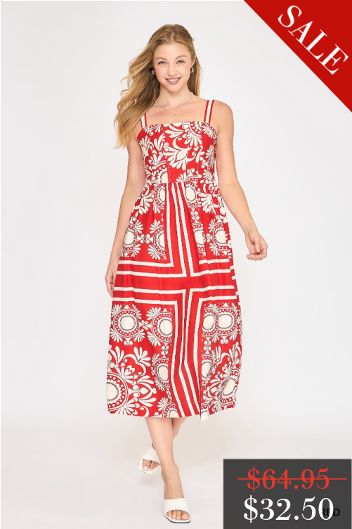 Final Sale Sierra Scarf Print Dress in Red