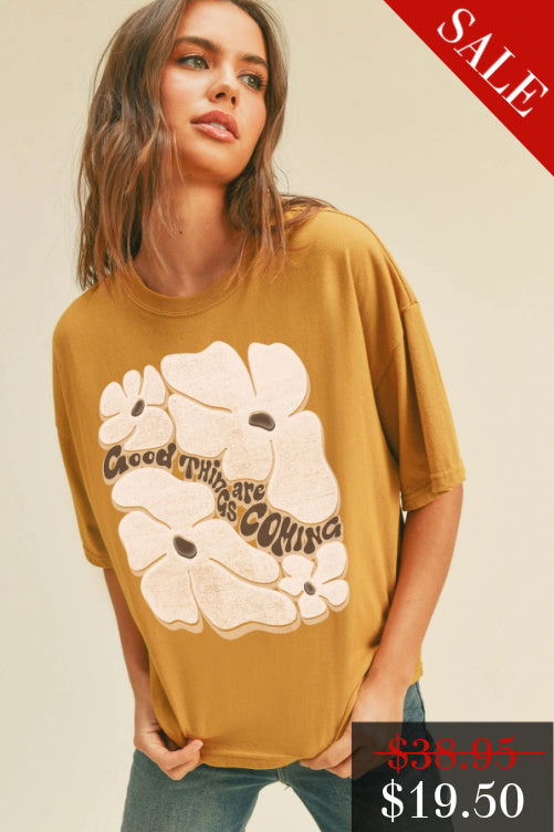 Final Sale Good Things Are Coming Graphic Tee in Dried Tobacco