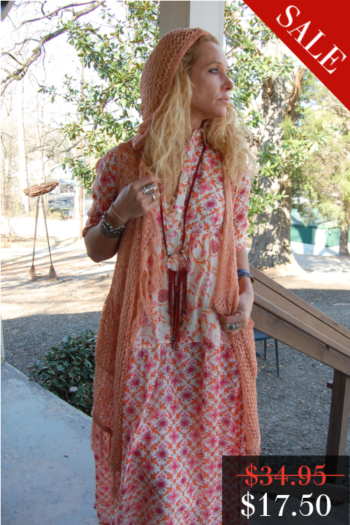 FINAL SALE Felicity Fishnet Hooded Cardi in Salmon