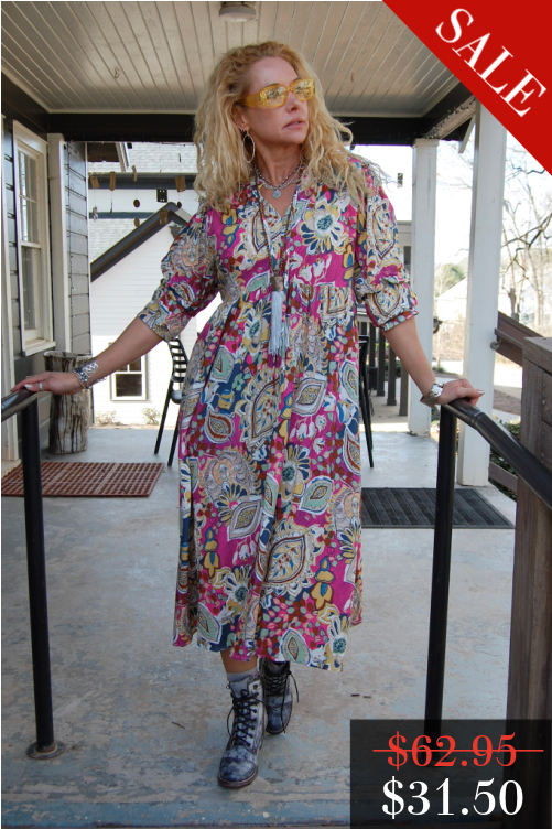 FINAL SALE Paisley Print A-Line Dress in Pink Mix