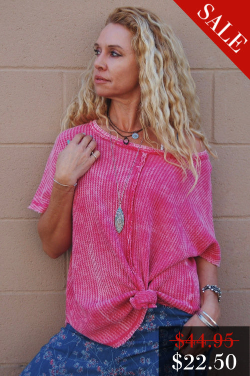 Final Sale The Rue Waffle Top in Hot Pink