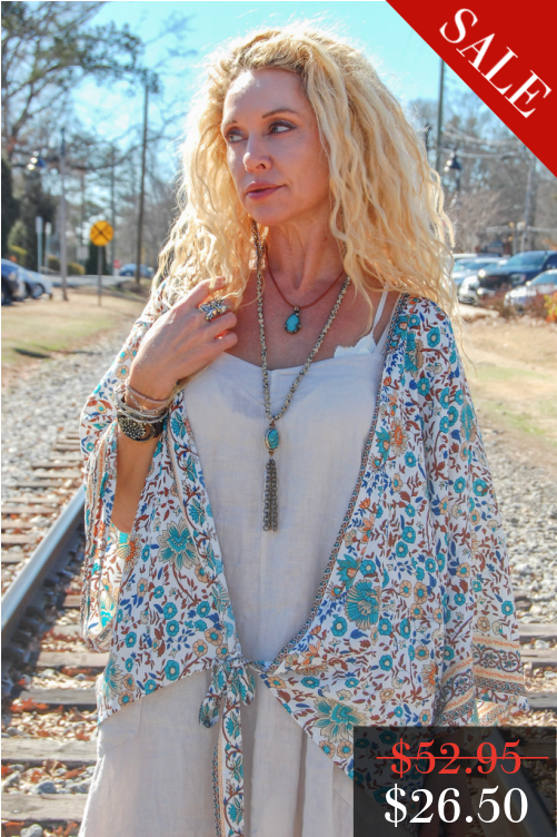 FINAL SALE Vibrant Floral Kimono in Ivory