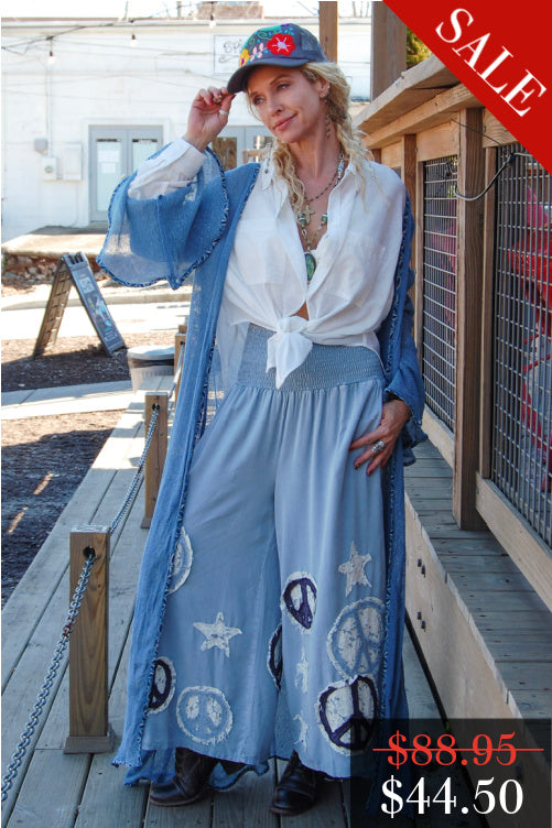 Final Sale Long Mesh Kimono in Blue