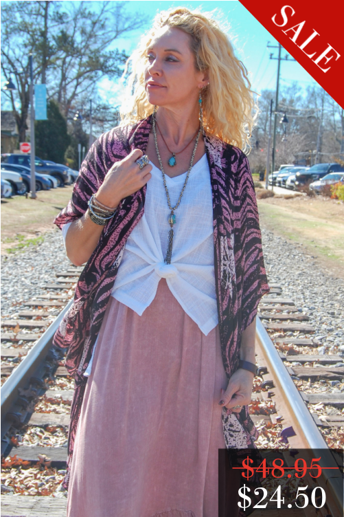 FINAL SALE Monotone Floral Kimono Zebra