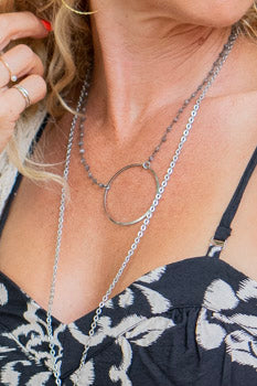 Open Circle Gemstone Necklace in Laboradite - SpiritedBoutiques Boho Hippie Boutique Style Necklace, Serenity Spirit Lala