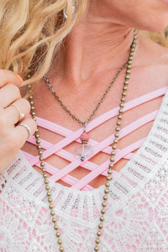 Simple Brass Necklace in Pink - SpiritedBoutiques Boho Hippie Boutique Style Necklace, Spirit Lala Boho
