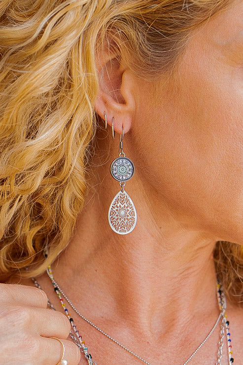 Seafoam Mandala Filigree Earrings - SpiritedBoutiques Boho Hippie Boutique Style Earrings, Spirit Lala