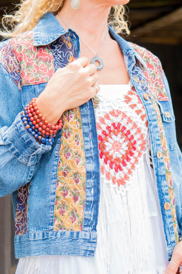 The Thalia Denim Jacket in Blue - SpiritedBoutiques Boho Hippie Boutique Style Jacket, Young Threads