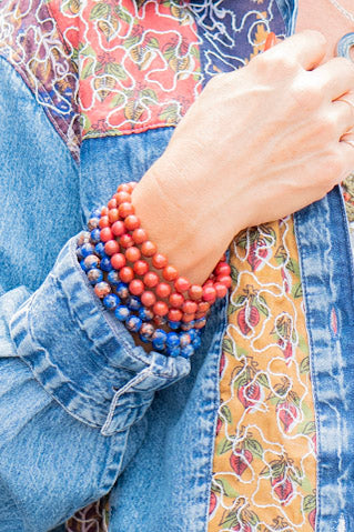 Red & Dark Blue Mix Gemstone Stretch Bracelet - SpiritedBoutiques Boho Hippie Boutique Style Bracelet, Ole Gift