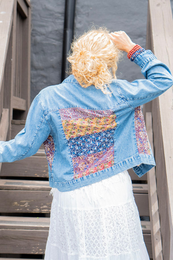 The Thalia Denim Jacket in Blue - SpiritedBoutiques Boho Hippie Boutique Style Jacket, Young Threads
