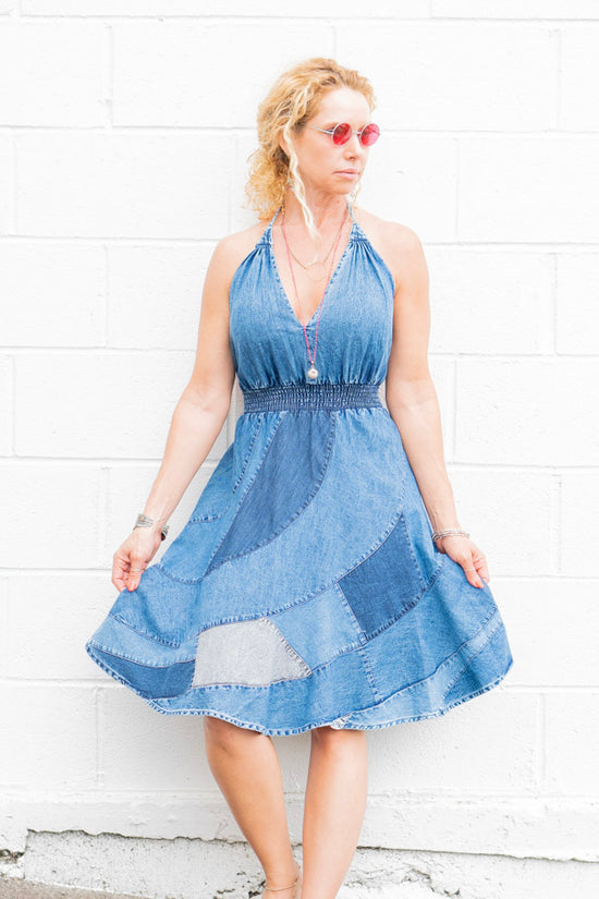 Load image into Gallery viewer, The Rowena Dress in Blue - SpiritedBoutiques Boho Hippie Boutique Style Dress, Young Threads
