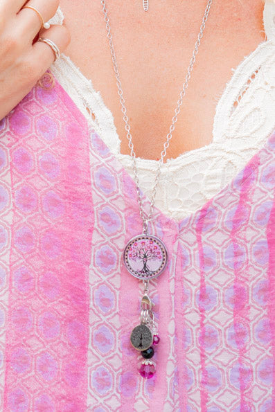 Pink Tree Of Life Beaded Pendant Necklace - SpiritedBoutiques Boho Hippie Boutique Style Necklace, Spirit Lala