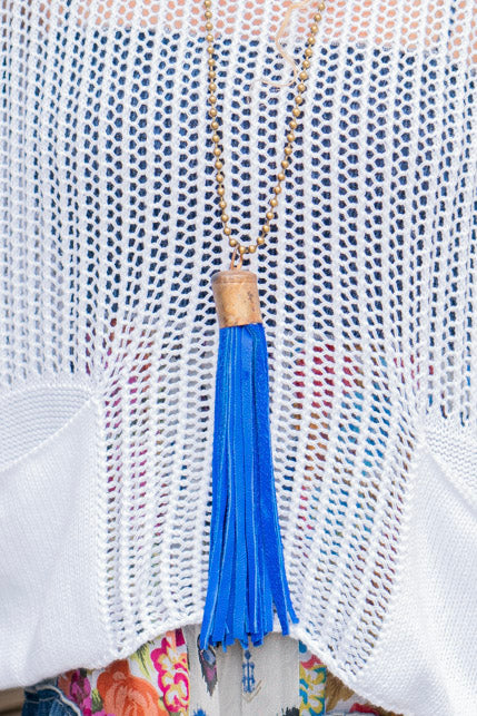 Spring Gypsy Tassel Necklace in Blue - SpiritedBoutiques Boho Hippie Boutique Style Necklace, Art by Amy