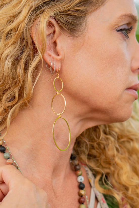 Tammi 3 Tiered Earrings in Gold - SpiritedBoutiques Boho Hippie Boutique Style Earrings, Spirited