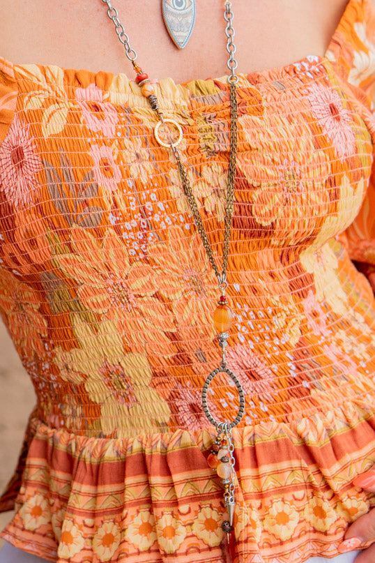 Oval Spike Statement Necklace in Orange - SpiritedBoutiques Boho Hippie Boutique Style Necklace, Spirit Lala Boho