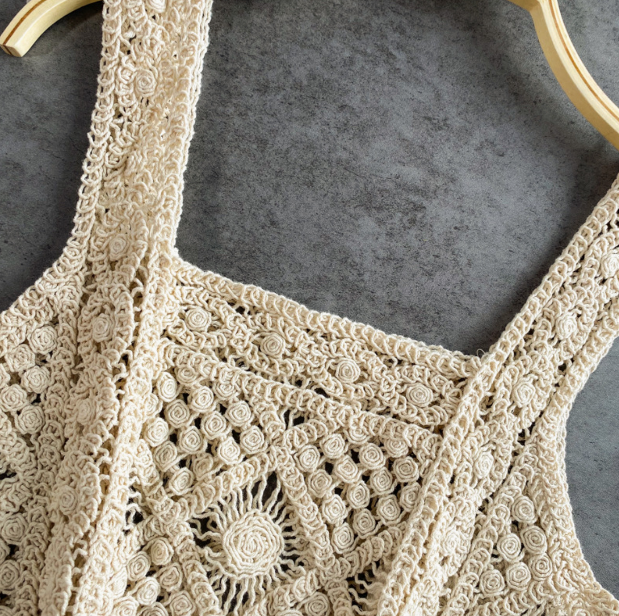 The Caitronia Crochet Top in Beige