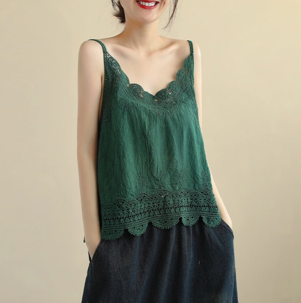The Lulee Lace Cami in Green