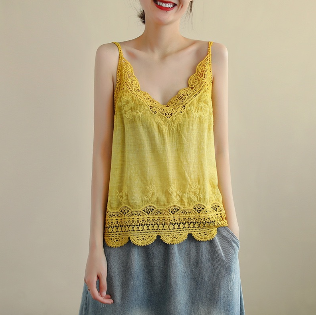 The Lulee Lace Cami in Yellow