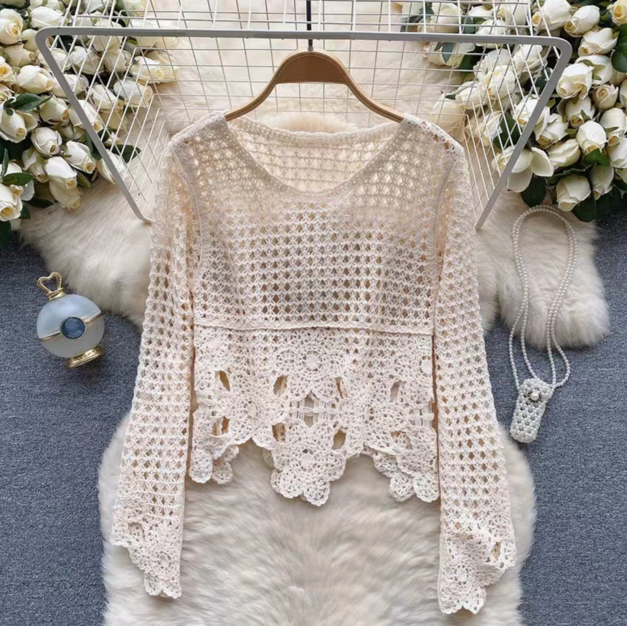 The Solana Lace Top in Beige