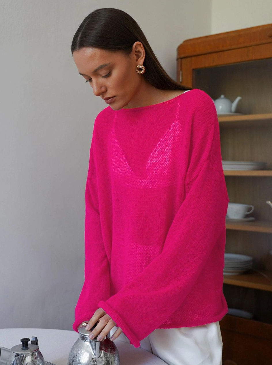 The Verity Bell Sleeve Shirt in Hot Pink