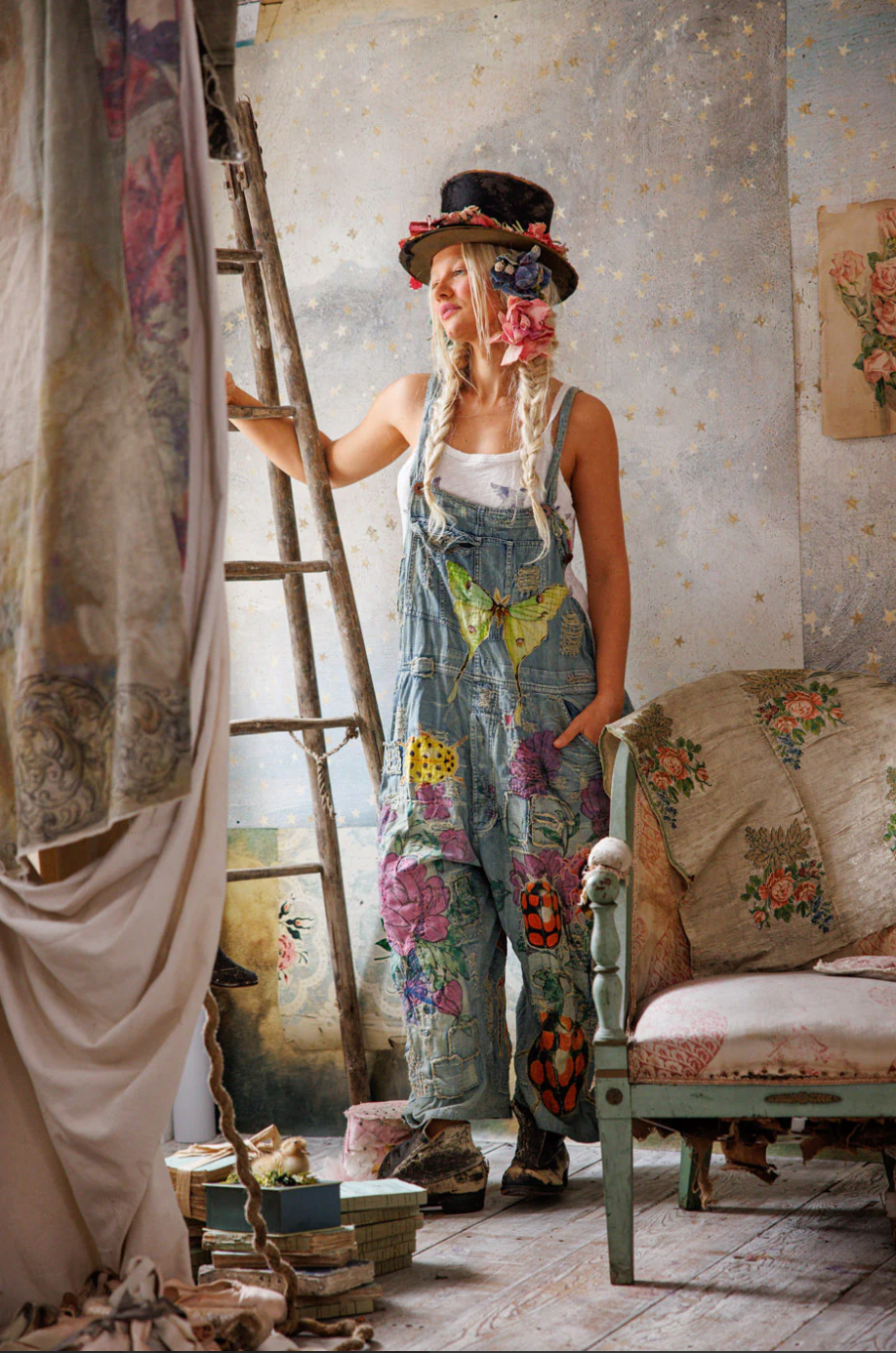 Benjamin Wide Leg Overalls in Washed Indigo